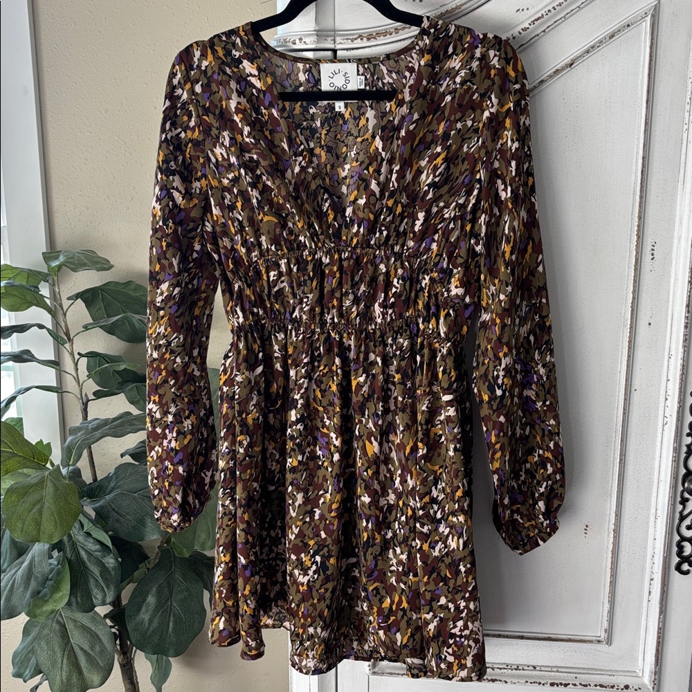Lili Sidonio V Neck Long Sleeve Short Dress Women’s Size Small Multicolor